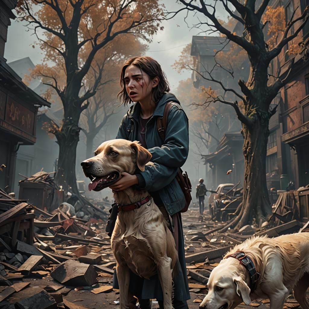 Distressed Girl with Dog: Matte Painting Concept Art
