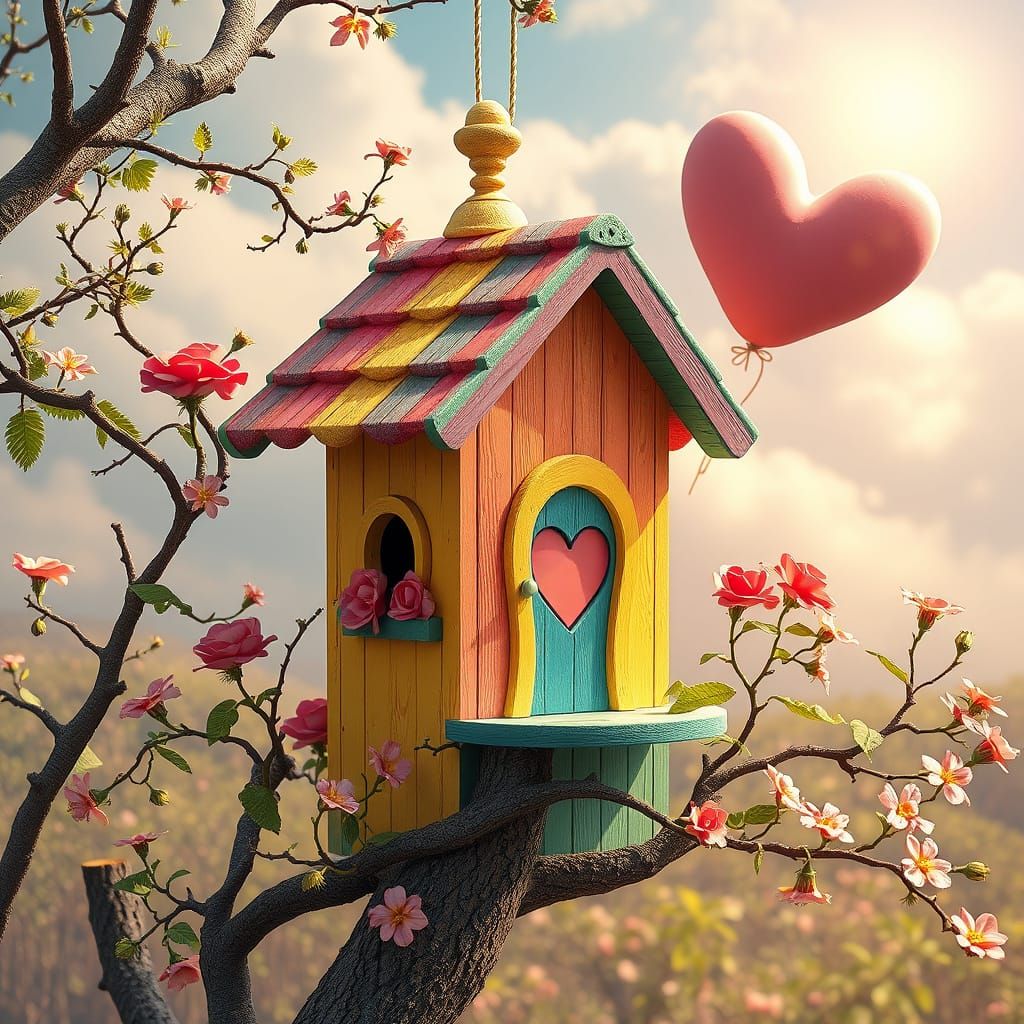 Surreal Rainbow Birdhouse: A Romantic Vision