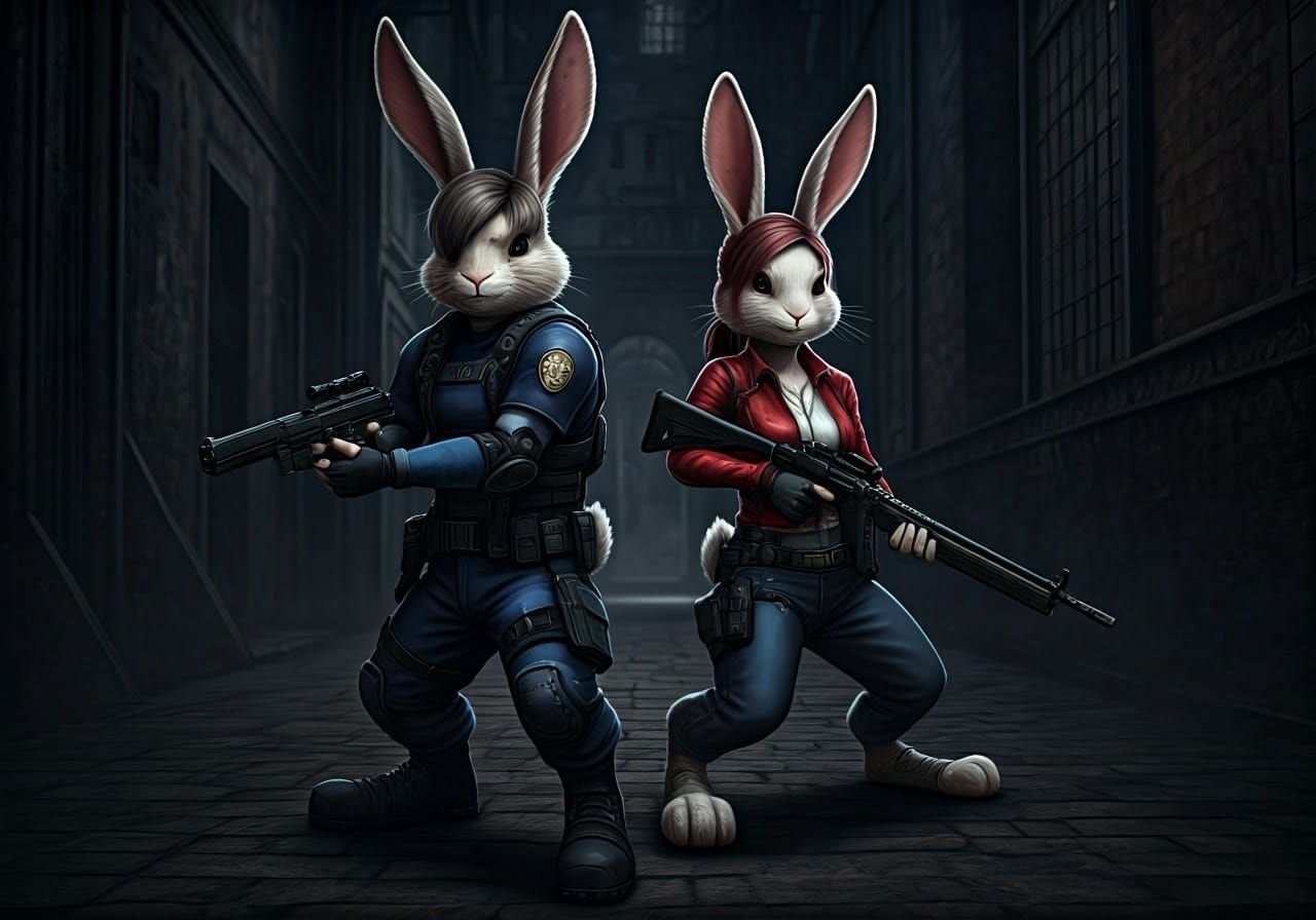 Heroic Rabbits in Ominous Urban Setting