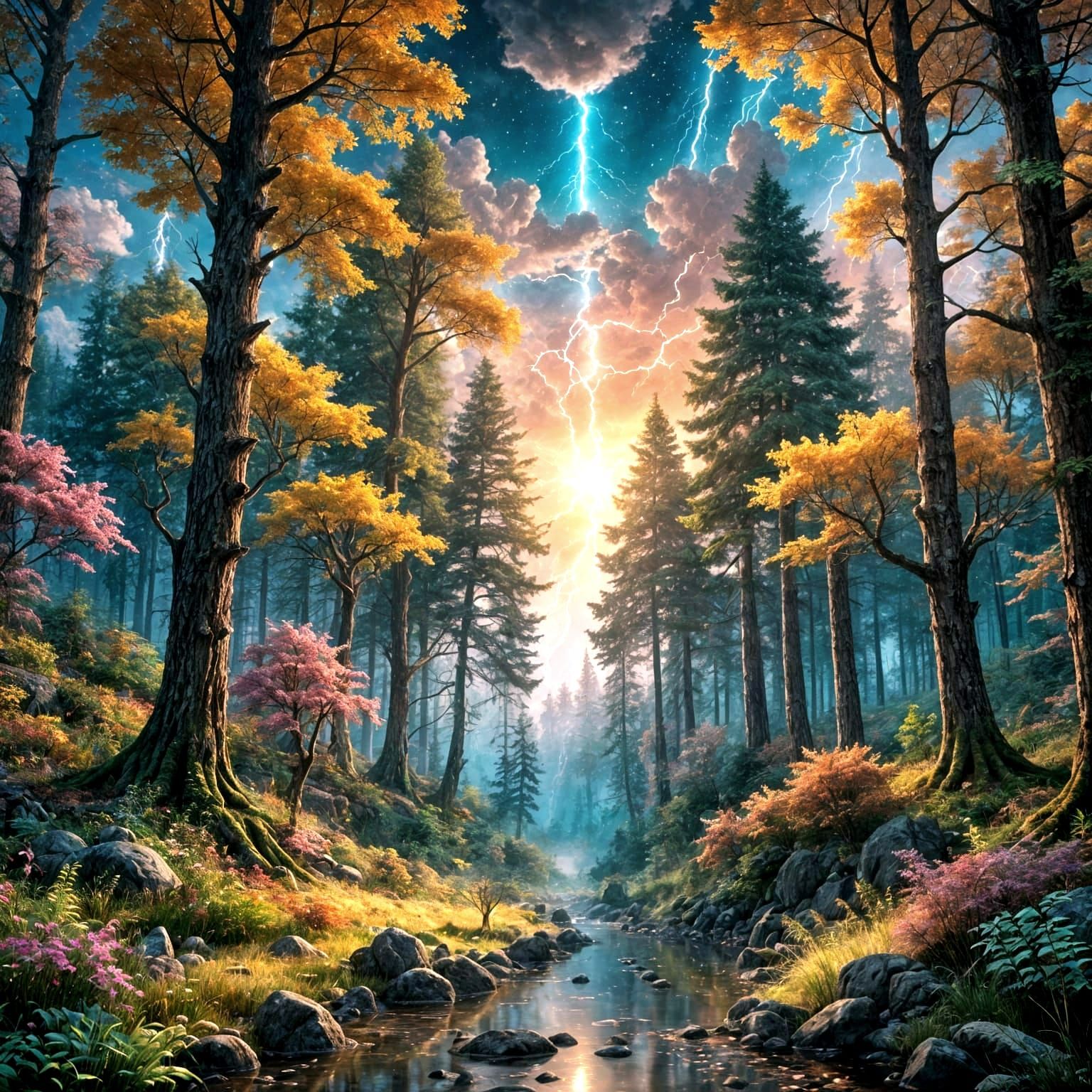 Colorful Forest Concept Art in Hyperrealism Style