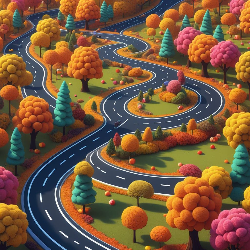 A winding road lined with trees during autumn 155