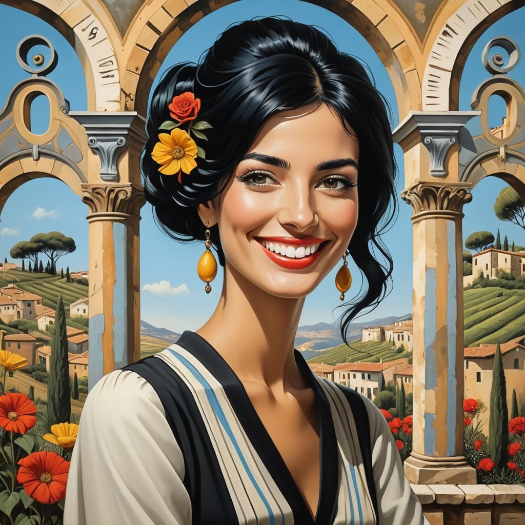 Italian Woman Portrait in Surrealist Style