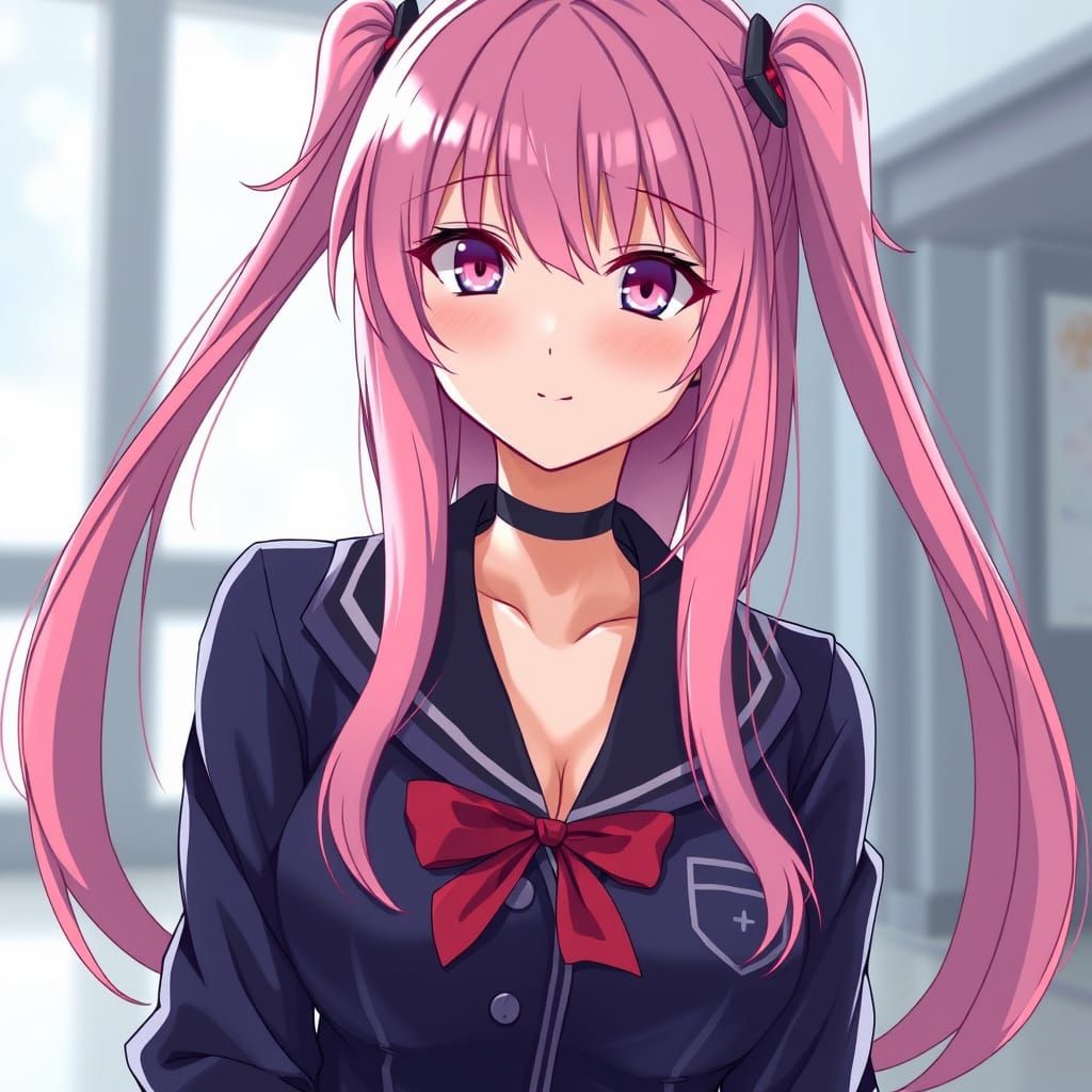 Hyper Realistic Anime School Girl with Pink Hair