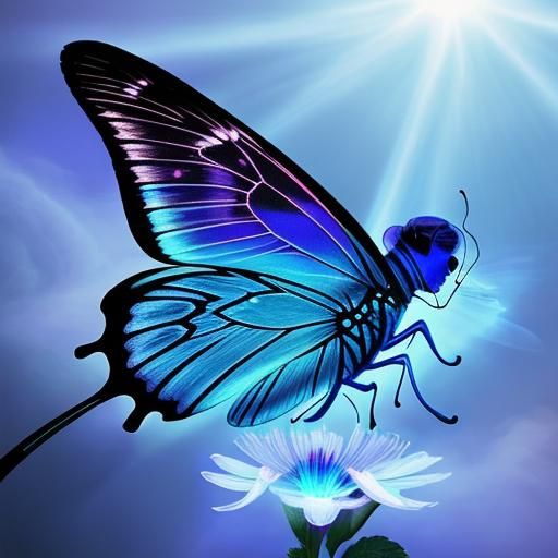 Chemiluminescent Butterfly on X-Ray Hand in Sunlight