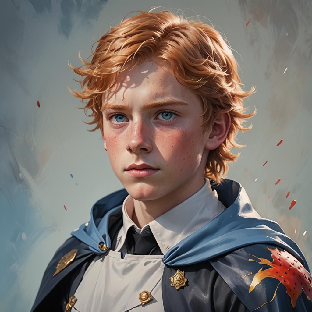 Strawberry Blonde Boy in Uniform: Hyperrealistic Splash Art