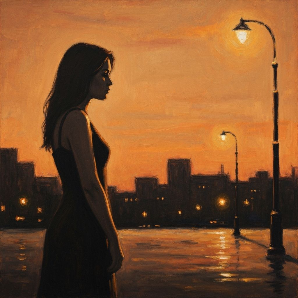 Woman Lost in Thought on Orange Canvas