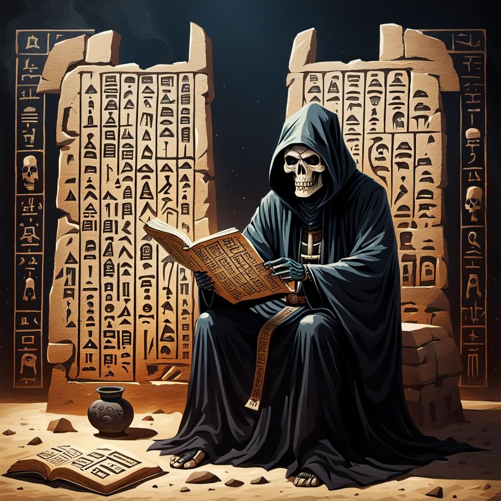 Grim Reaper Reads Deadly Hieroglyphs