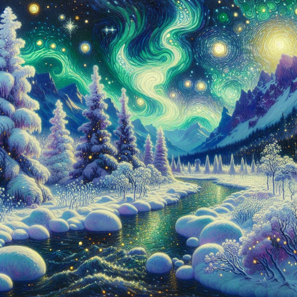 Magical Realm with Northern Lights in Chalk Pastels