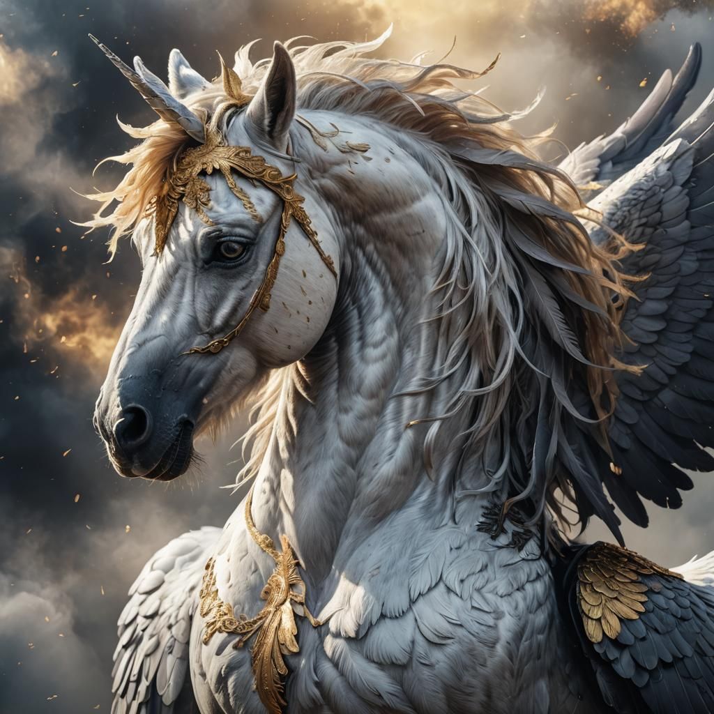Pegasus and Crow Portrait in Cinematic Style