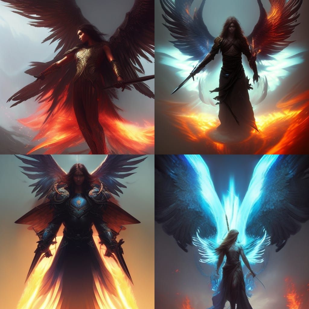 Archangel Michael with Flaming Sword in Dark Fantasy Style