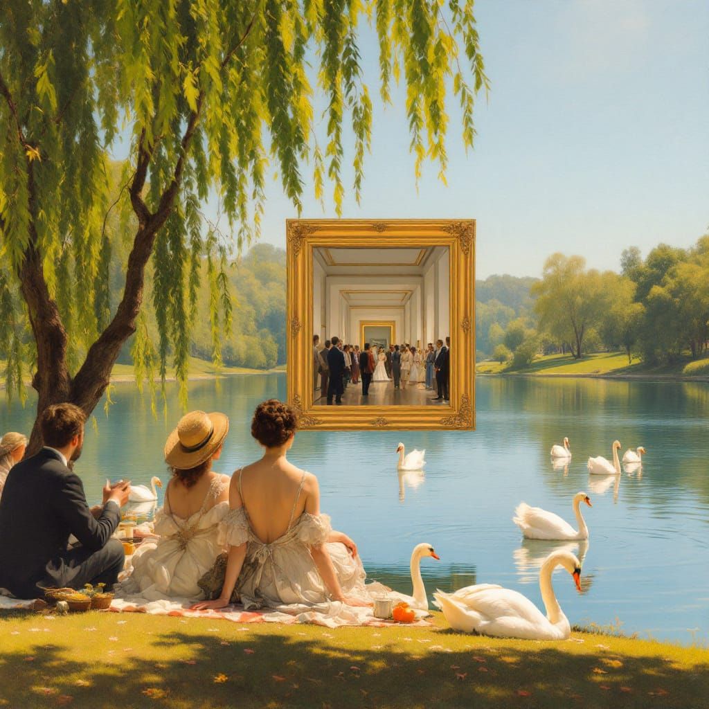 Idyllic Lakeside Picnic Scene in Degas Style