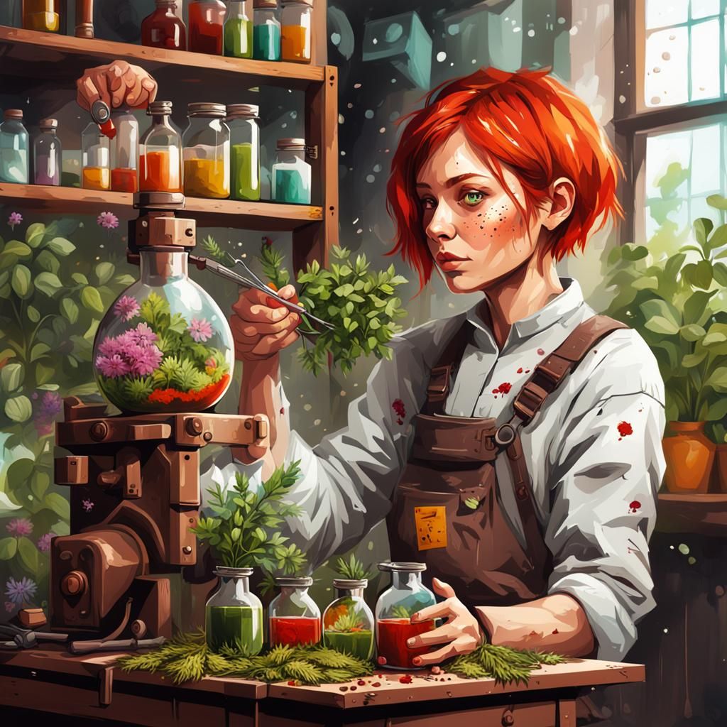 Botanical Science Experiment in Graffiti Art Style