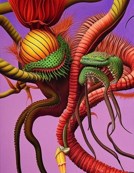 Botanical Illustration of Fantastic Creatures and Plants