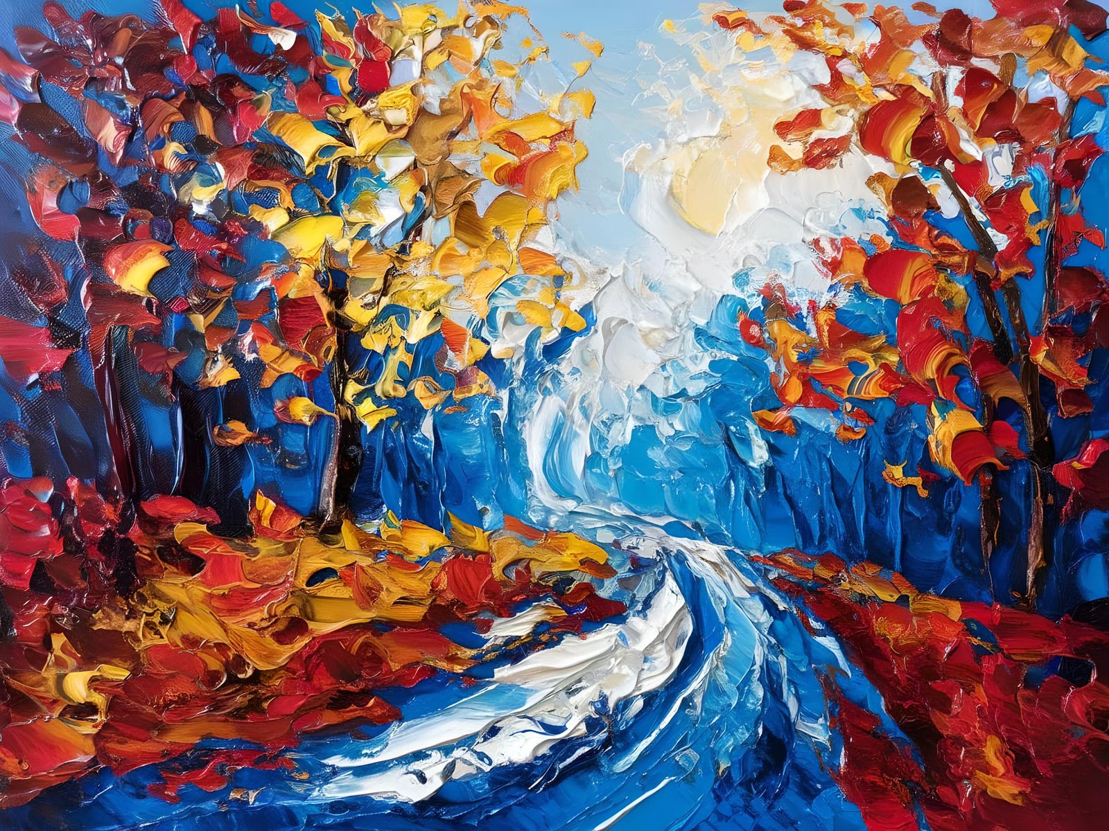 Autumn Forest Track as Impasto Oil Painting