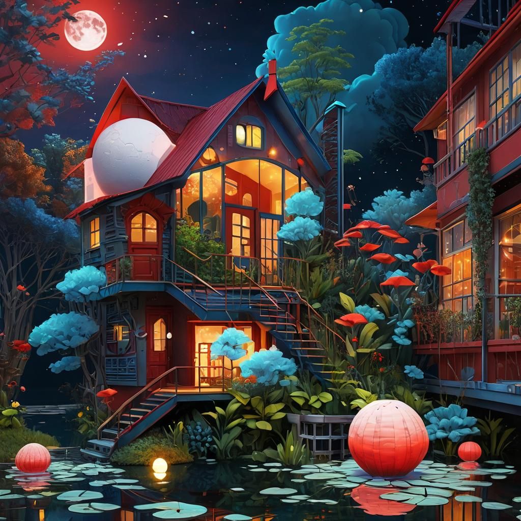Whimsical Floating House with Intricate Details, Digital Pai...