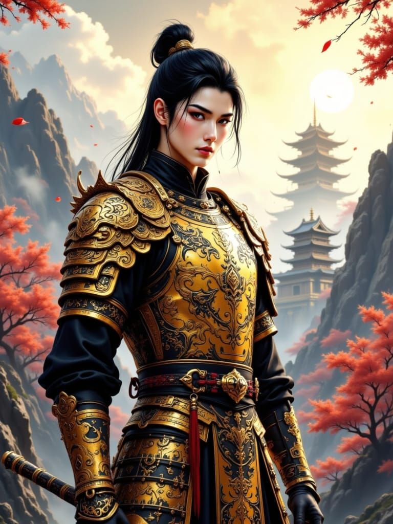 Donghua Style Warrior in Golden Armor
