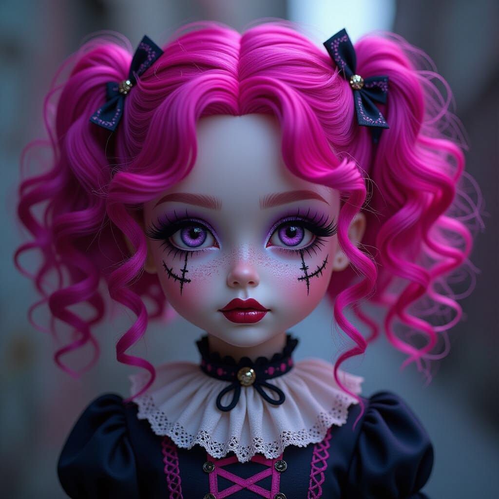 Gothic Doll with Gemstone Eyes in Hyperrealism