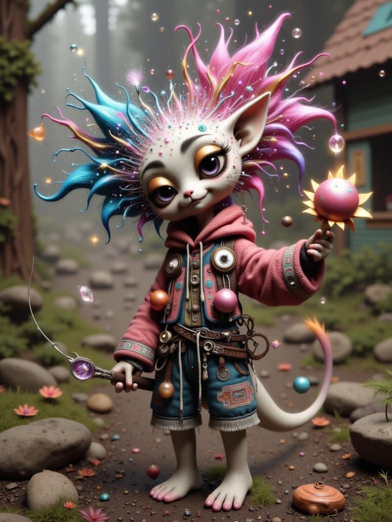 Surreal Cat Creature in Whimsical Fantasy Style