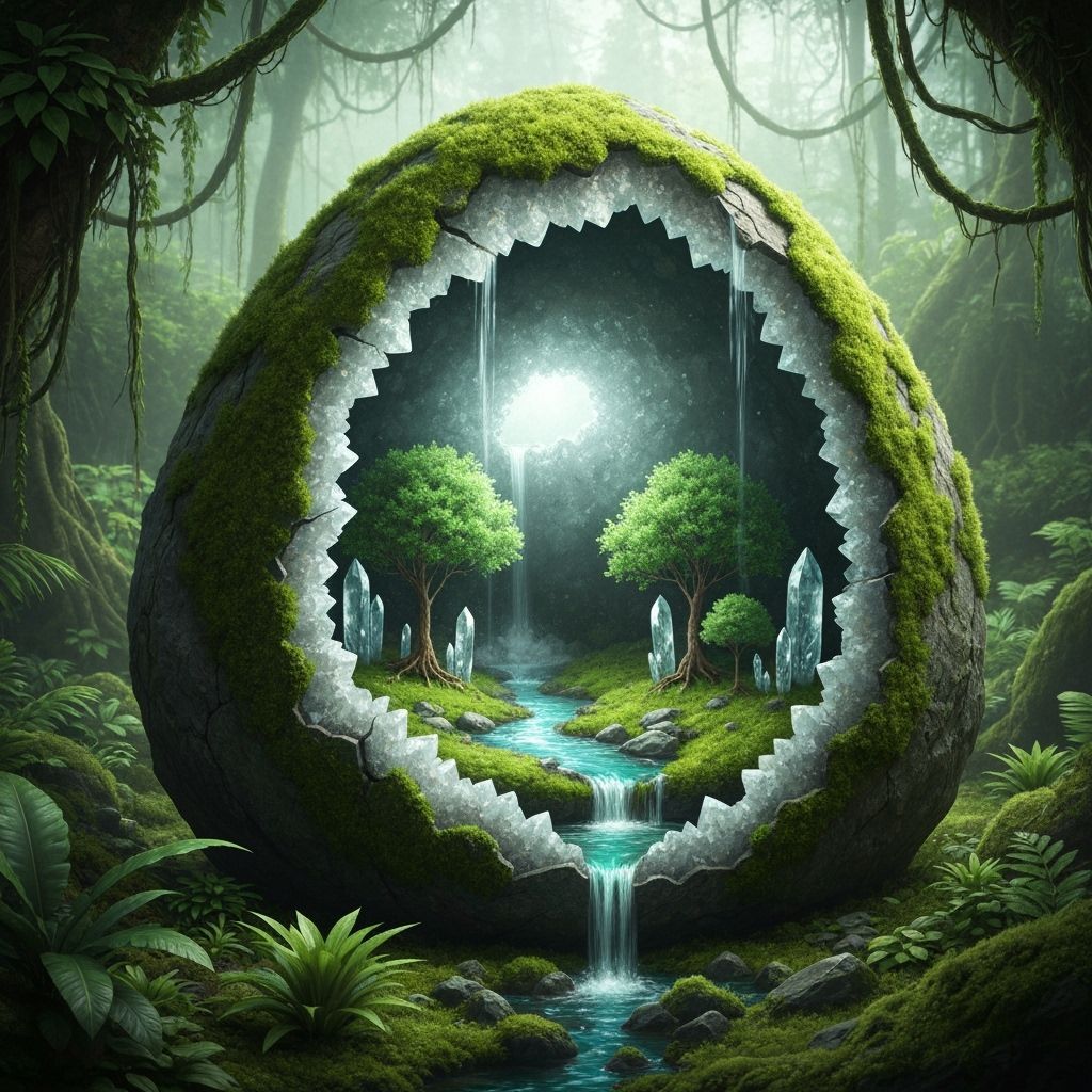 Mossy Geode Reveals Miniature Crystalline Ecosystem