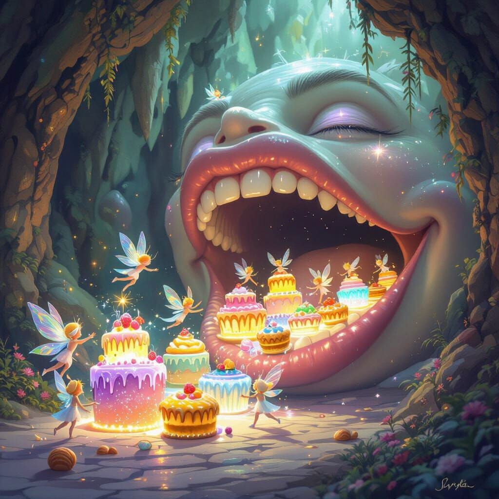 Pixies Offer Glowing Food to Gentle Giant