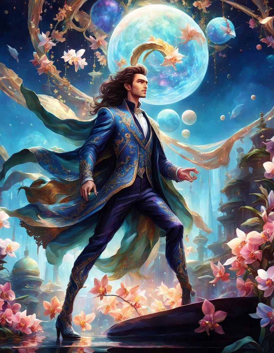 Elegant Fantasy Noble in Extraterrestrial Ballroom