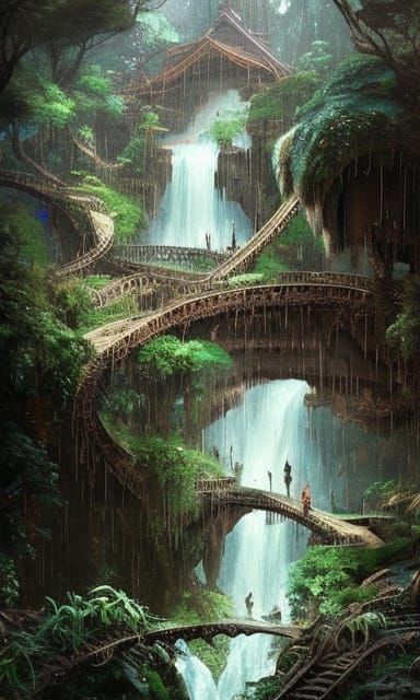 Magical Waterfalls: Hyperdetailed Digital Illustration