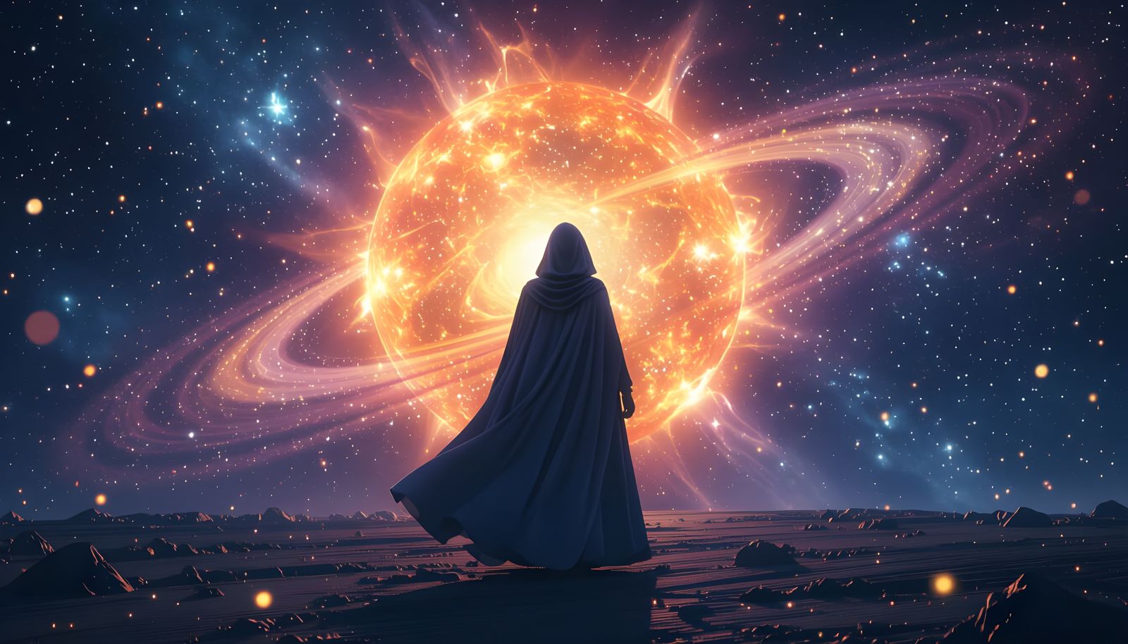 Radiant Solar System Explosion in a Psychedelic Style