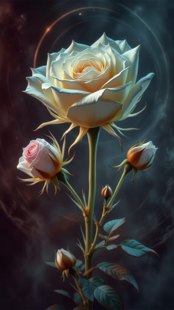 Ethereal Rose Bouquet in a Surreal, Moonlit Setting