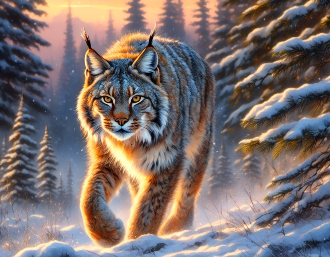 Majestic Canadian Lynx in Winter Forestscape