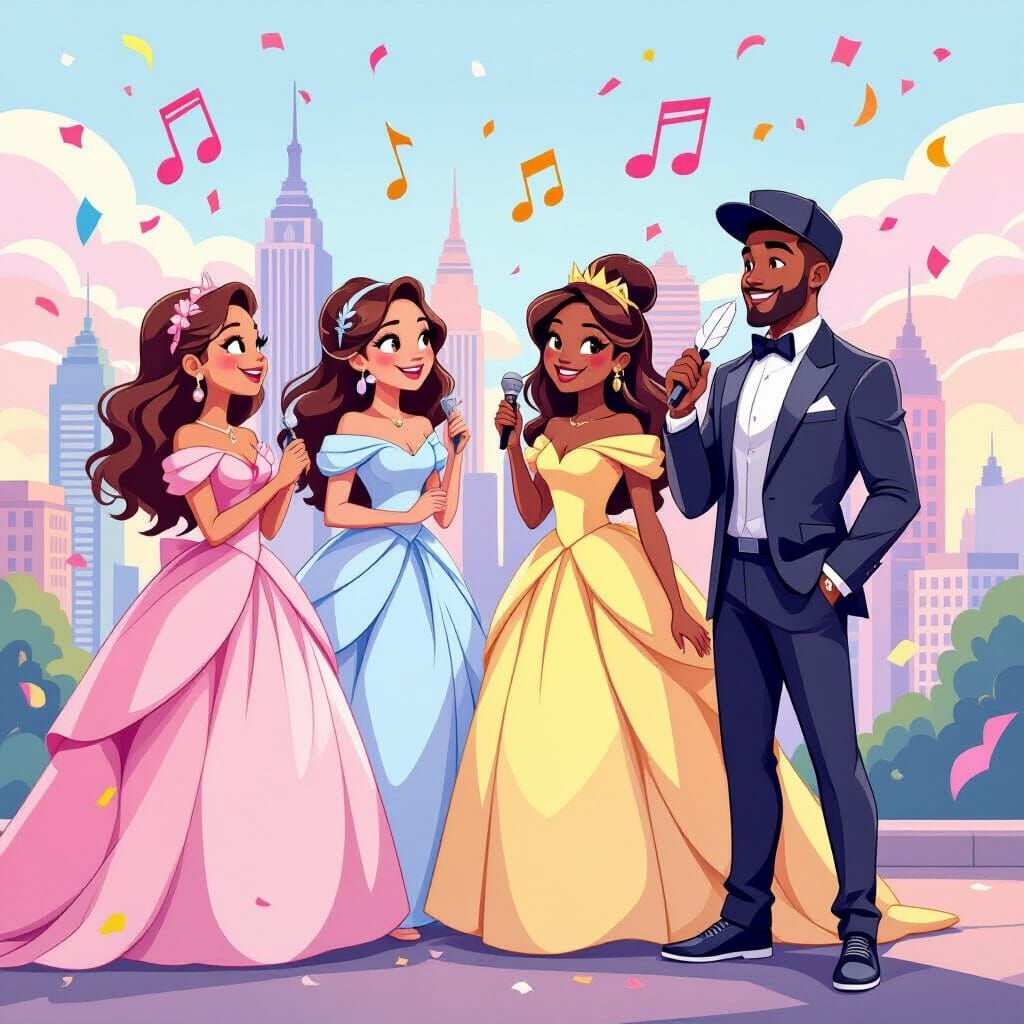 Vibrant Characters in a Lively, Colorful Scene