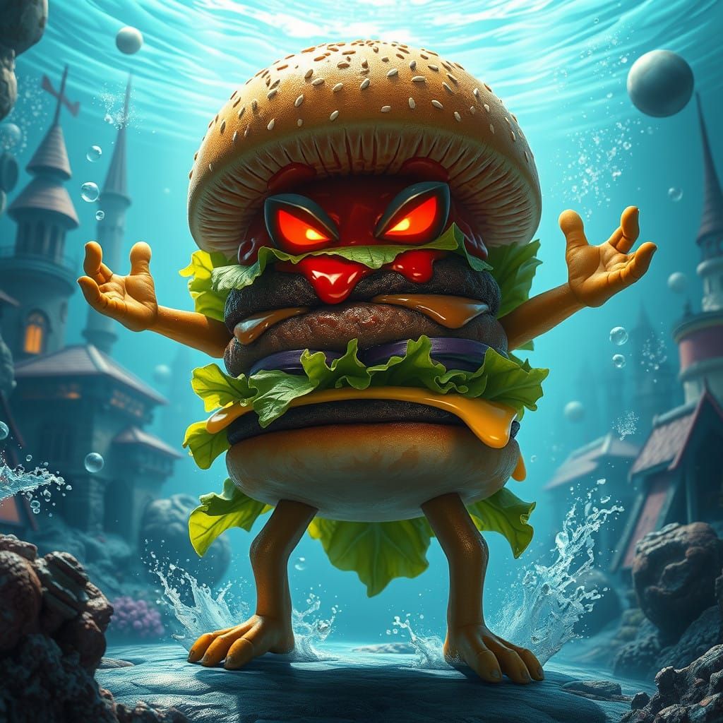 Heroic Burger Battles Doppelganger in Whimsical Underwater C...