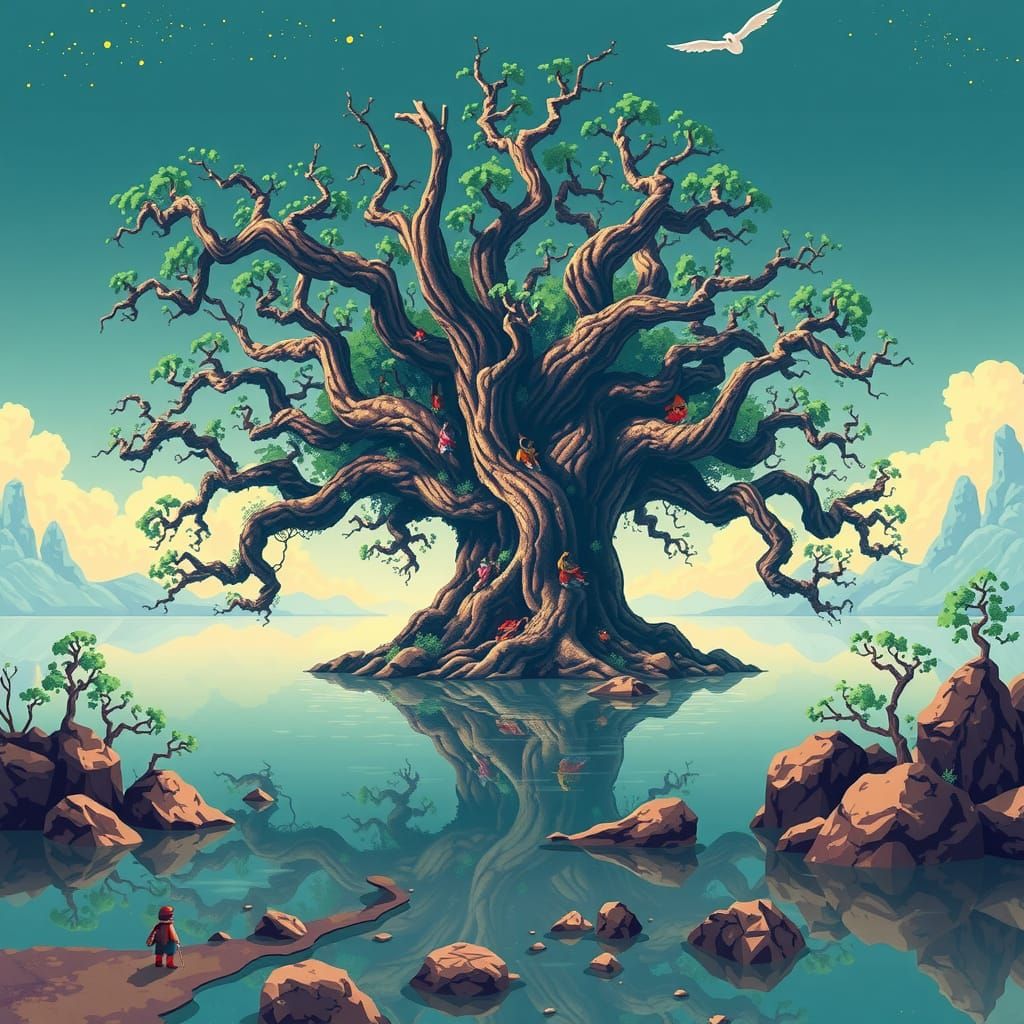 Pixel Art Tree in Marble Lake