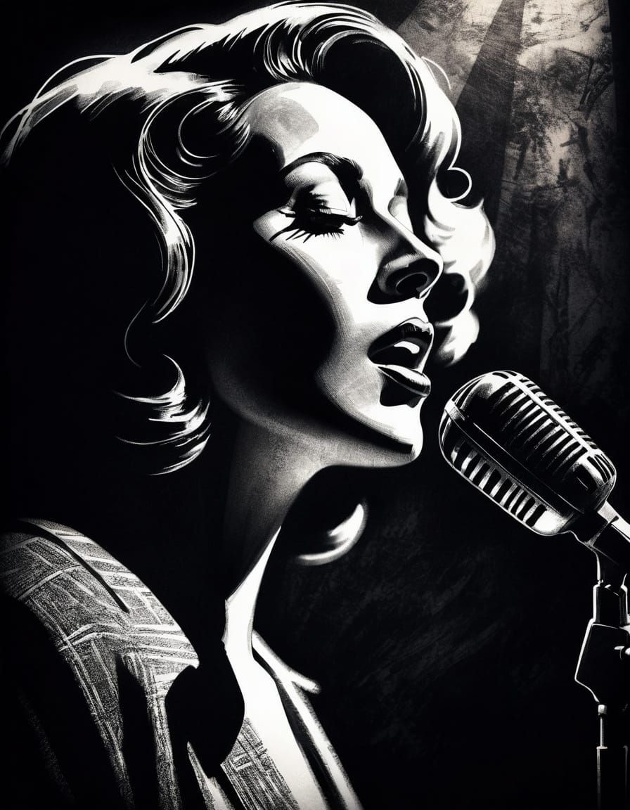 Glamorous Singer in Moody Charcoal Sketch