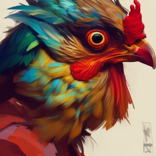 Colorful Chicken Portrait in Hyperdetailed Art Style