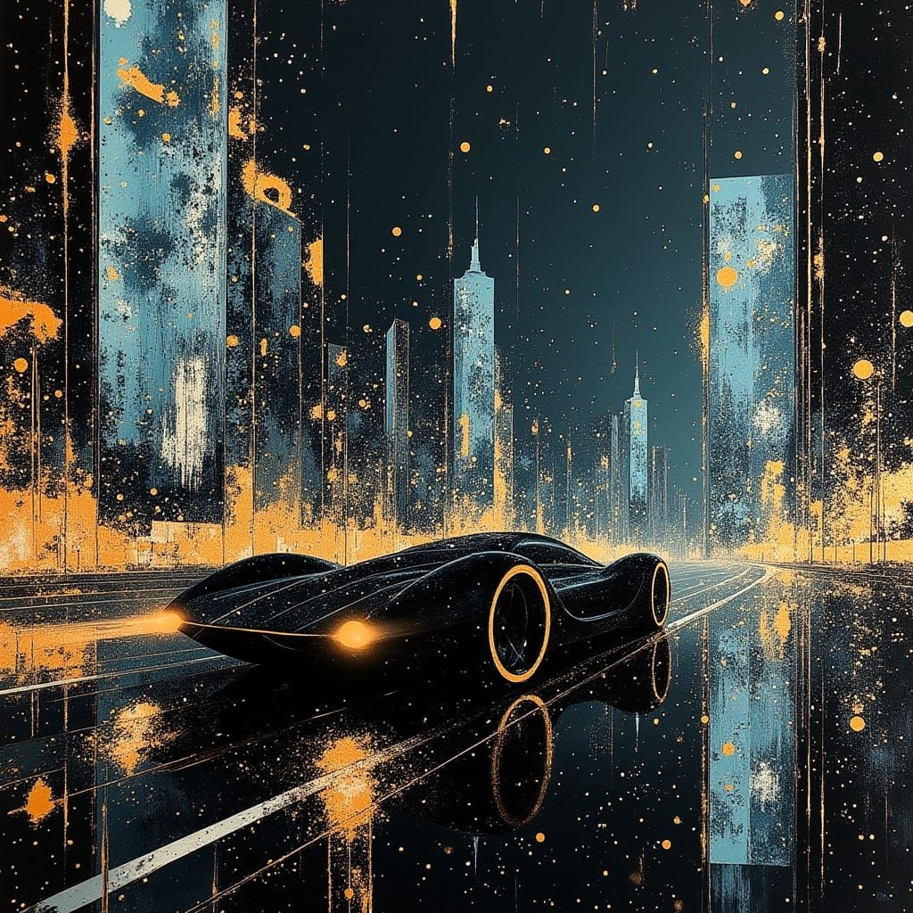 Cyberpunk Car in Neon City, Art Nouveau Style