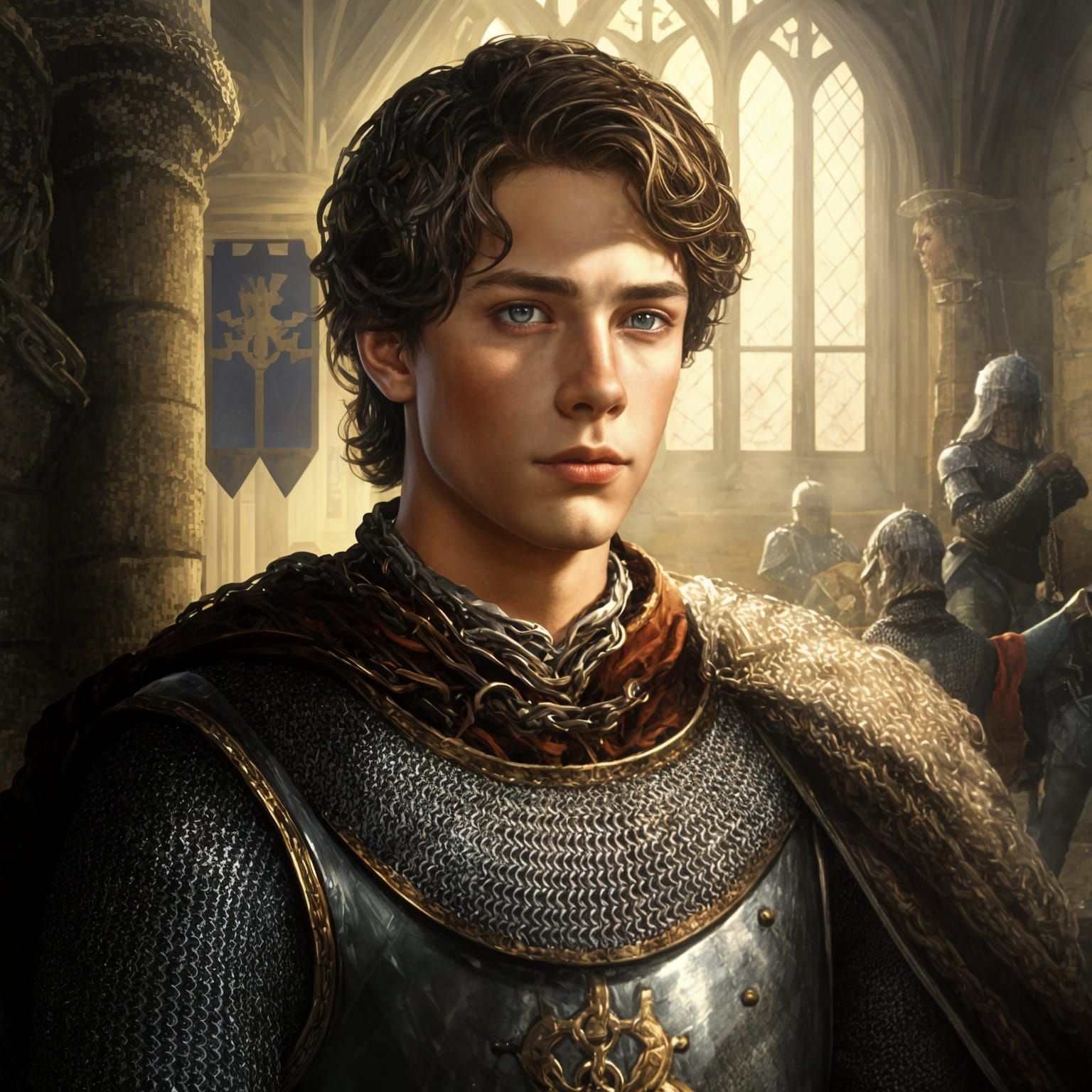 Medieval Teen Warrior Portrait in Watercolor Style