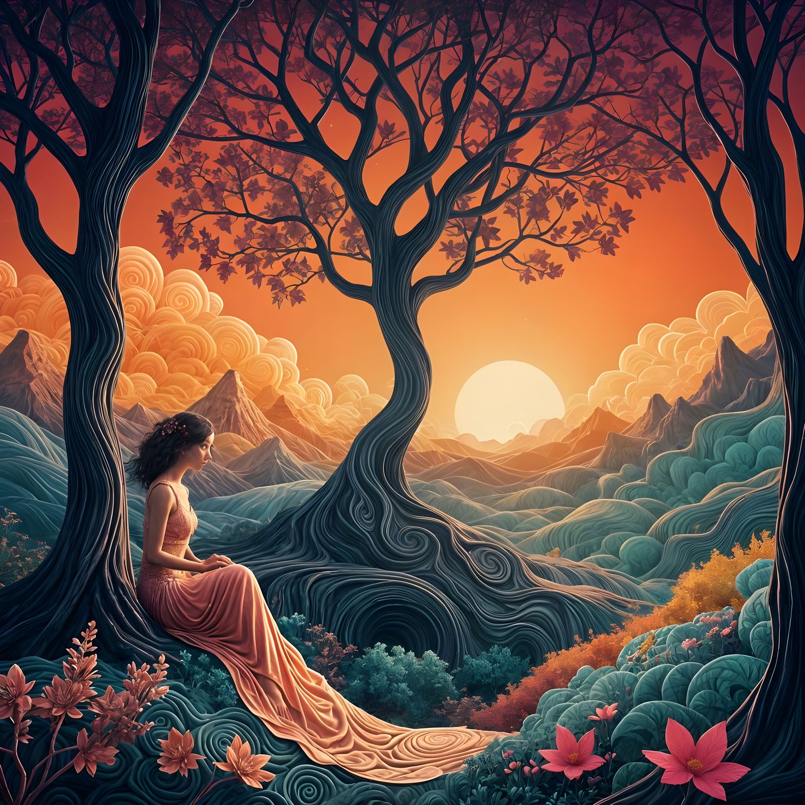 Surreal Goddess Unveils Mystical Garden of Life