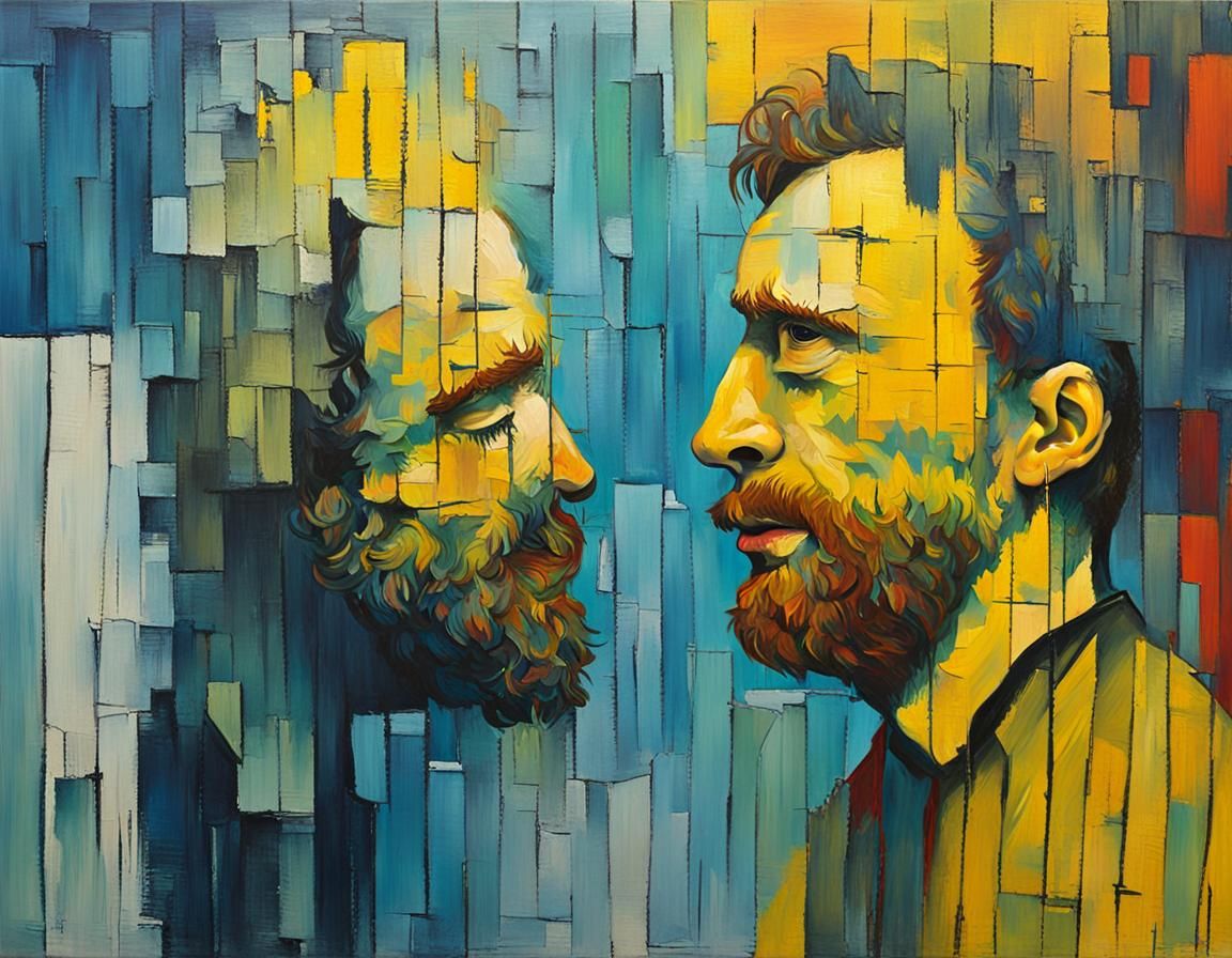 Emotional Portrait in Van Gogh Style with Contrasting Moods