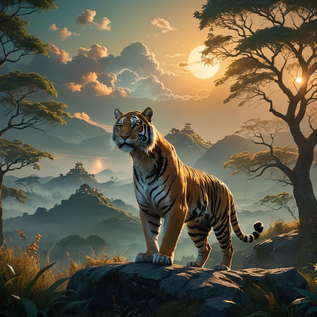 Tiger Cub Sunrise: Fantasy Matte Painting