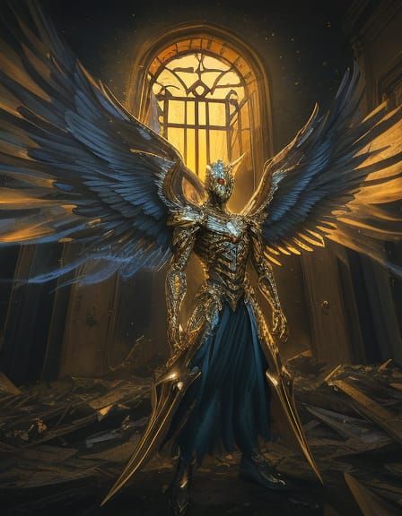 Boy with Metal Wings in Haunted House: 2D Cartoon Art