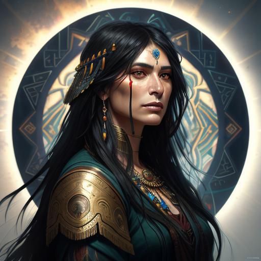 Sioux Goddess Portrait in Art Nouveau Style