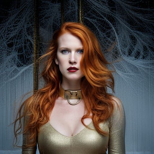 Woman in Gold Latex Dress, Professional Portrait