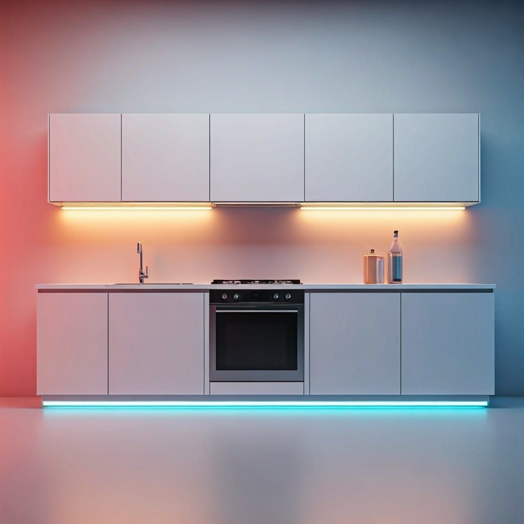 Sleek Modern Kitchen with Neon Lights, Digital Art