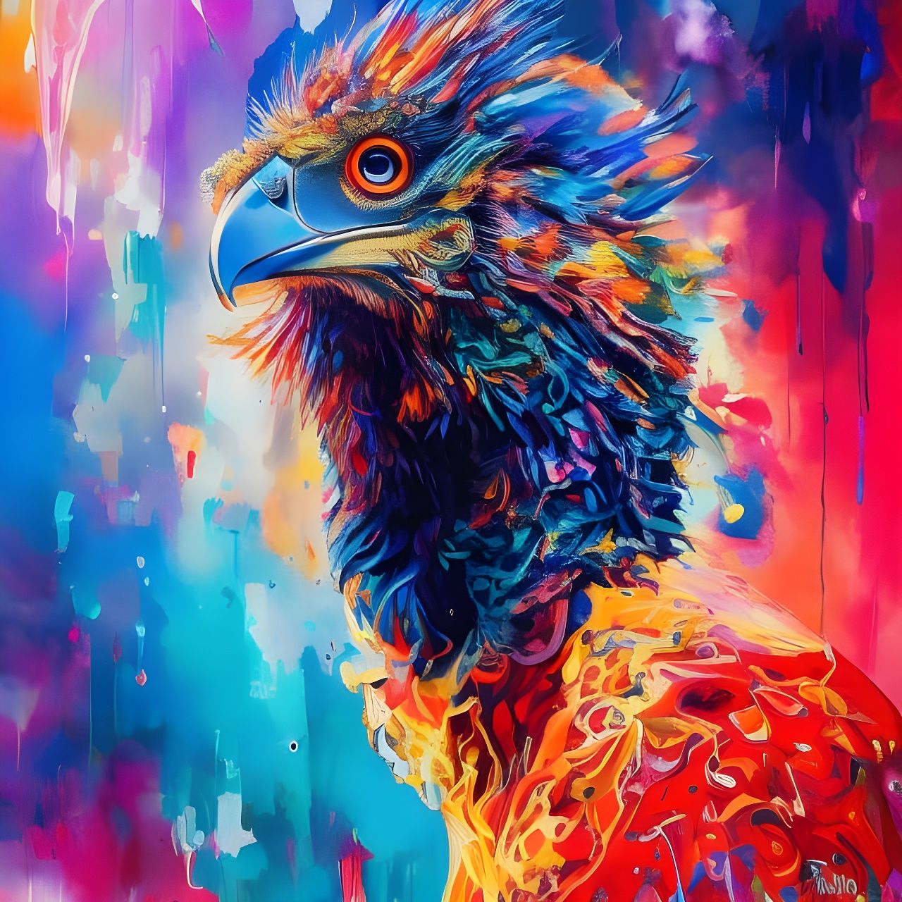 Emu Portrait with Colorful Water Smoke Effects