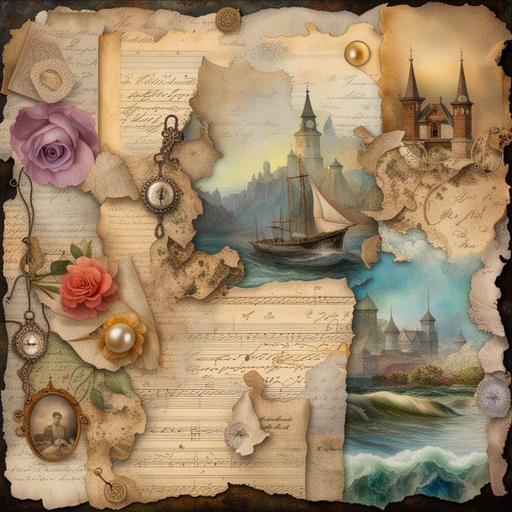 Intricate Triadic Collage of Victorian Gothic Romance