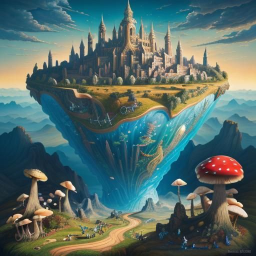 Surreal Sky Road with Glass Figurines, Dali Style