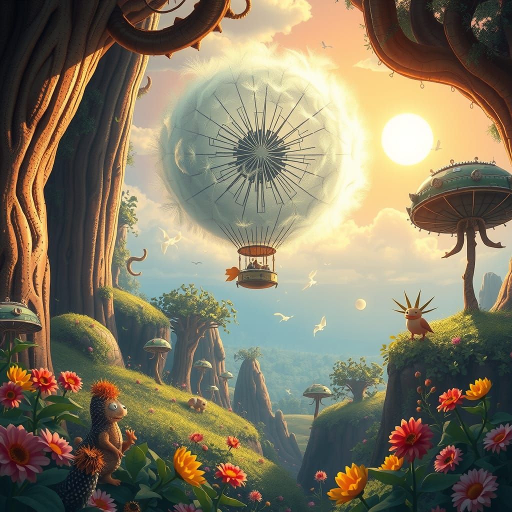 Giant Dandelion Seed Floats Through Alien Jungle