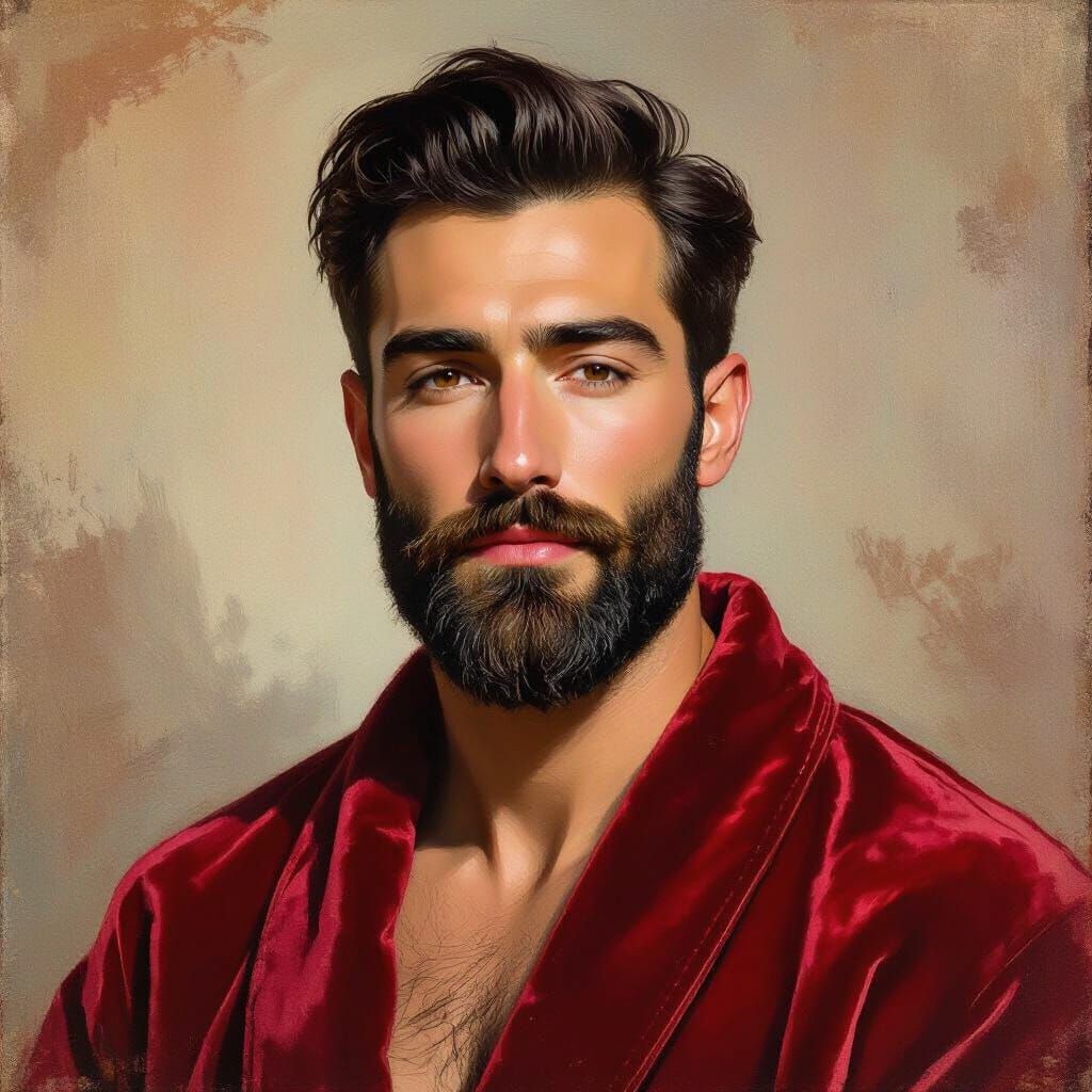 Impressionist Portrait of Handsome Man in Red Velvet Robe