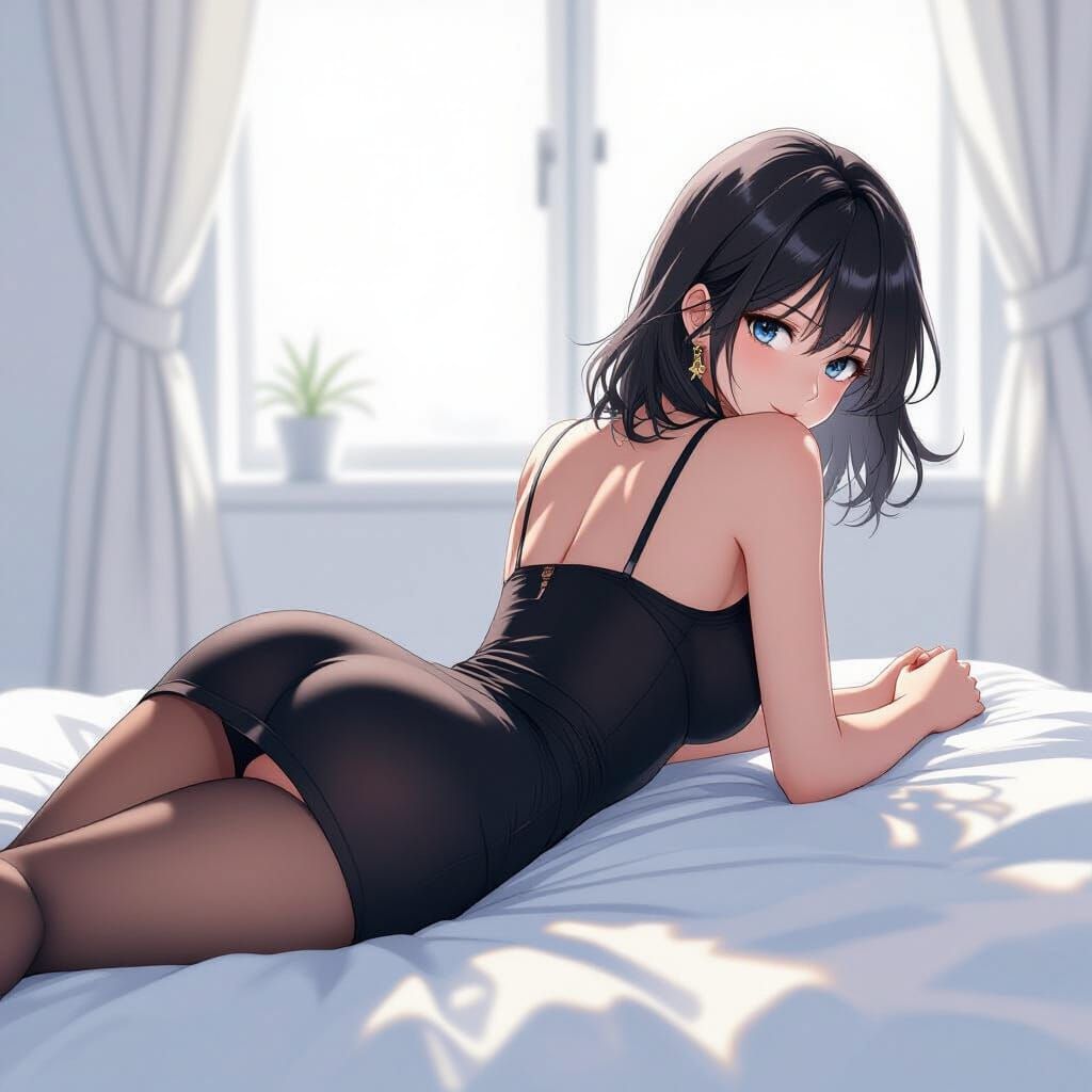 Anime Woman in Translucent Pantyhose, Neon Art Style