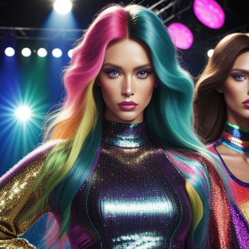 Disco Era Runway Models in Hyper-Realistic Digital Art